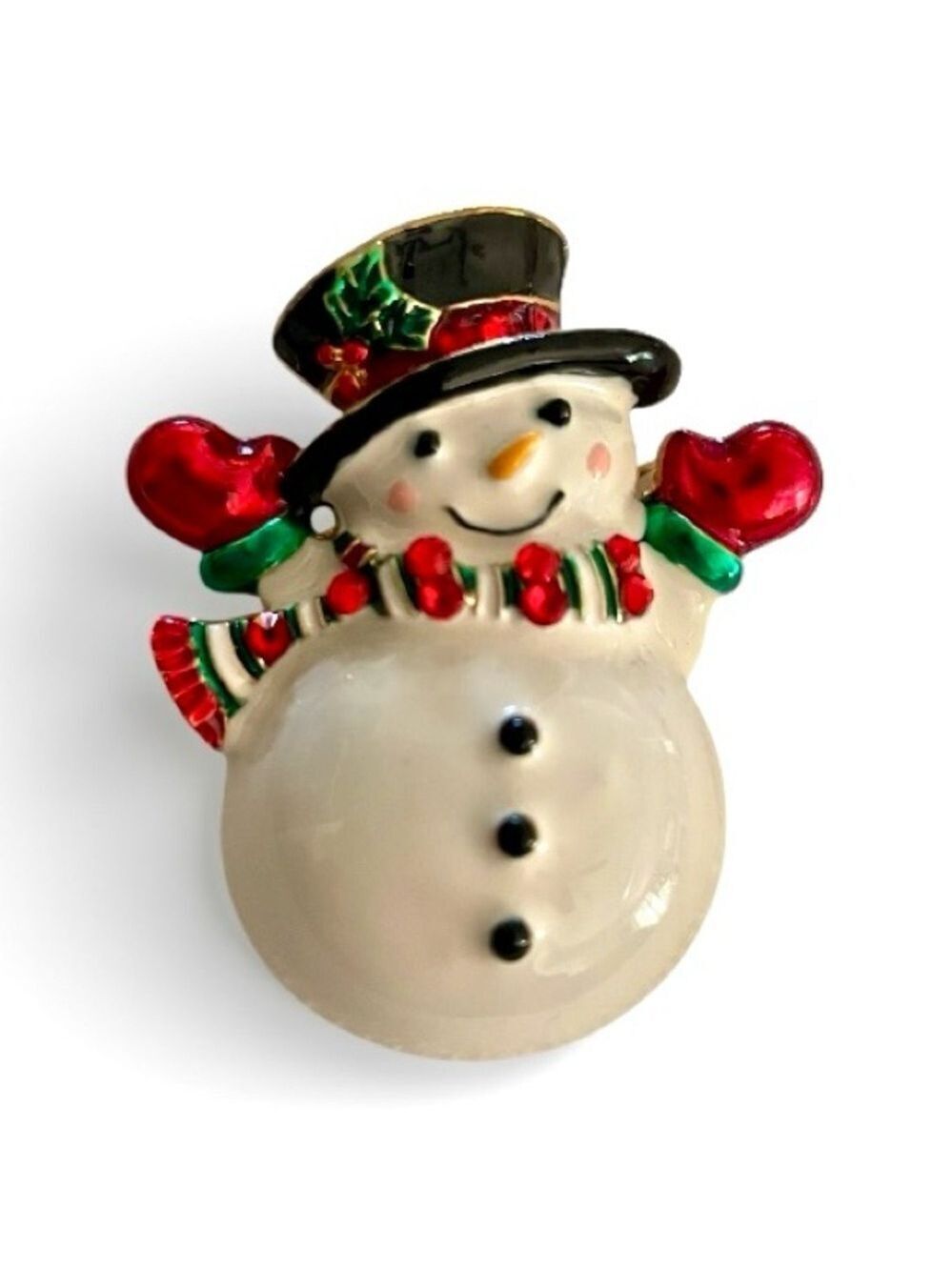 Vintage Christmas Snowman Brooch with Festive Colors, Signed 2012 FL, Holiday